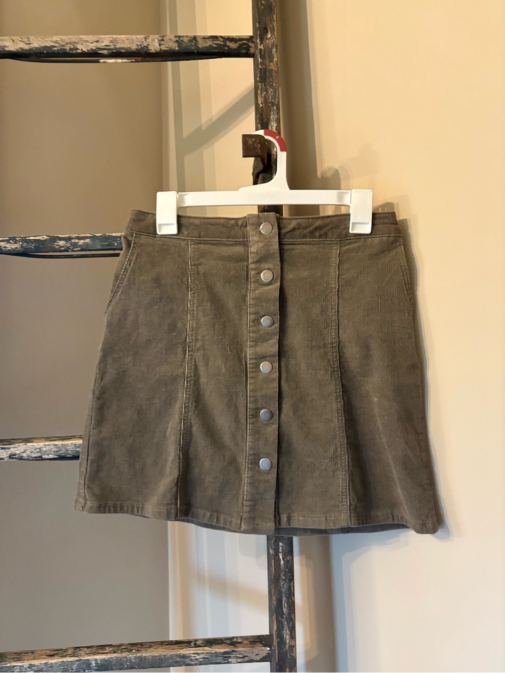 Maurices Olive Green Corduroy Button-Front A-Line Mini Skirt